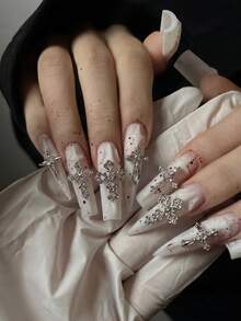 24pcs/Box Punk Gothic Style Silver 3D Multi-Style Rhinestone Cross Metal Nail Art Charms DIY Wearable Nail Decoration Accessories - Multicolor - View 7