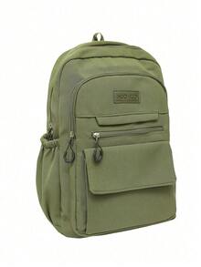 Ransel Buku dengan Penutup, Tahan Air, Portabel untuk Perjalanan, Liburan, Kerja, Kantor, Olahraga, Gym, Aktivitas Luar Ruangan, Kasual untuk Pelajar Laki-laki dan Mahasiswa. - Hijau Tentara - View 3