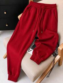 Women Sweatpants - Red, Gray, and Brown - View 2