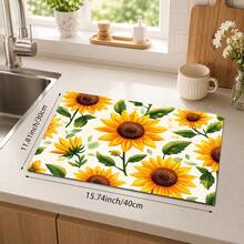 1pc Sunflower Print Kitchen Countertop Mat, Absorbent Quick-Drying Non-Slip Diatom Mud Drain Mat, Coffee Machine Mat, Dish Drying Mat, Country Style Kitchen Decor - Multicolor - View 9
