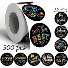 500pcs Colorful Chalkboard Encouragement Doodle Stickers, 1 Inch Round, English Inspirational Quotes, Positive Belief, Suitable For Planner Scrapbook Letter DIY Decoration, Teacher Reward, Envelope Sealing Labels, PVC Self-Adhesive Stickers - Colorful Graffiti Encouragement - View 8