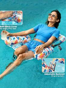 1pc Inflatable Floating Hammock, Foldable Floating Lounge With Printed Design, Pool Backrest Water Sofa For Pool Party - Multicolor - View 4