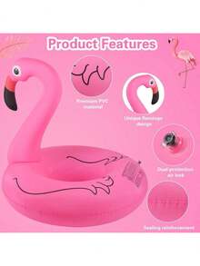 1pc Inflatable Upright Flamingo Swim Ring, Summer Pool Float, Deep Water Use Water Float (Non-Glowing, Non-Battery Version) - Flamingo Swimming Ring - View 7