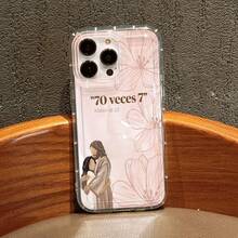 1PC Pink Gradient Flower Jesus Pattern Transparent Air Cushion TPU Phone Case, Compatible With Apple 17 16 15 14 13 12 11 Plus Pro Max Series, Personalized Ins Style Protective Cover, Fashion - Multicolor - View 3