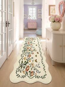 1pc Floral Pattern Runner Rug, Area Rug For Kitchen, Bathroom, Outdoor, Indoor, Bedroom, Living Room, Bedside, Decorative Rug, Machine Washable, Easy To Clean, Non-Slip Backing, Entryway Mat, Bedroom Bathroom Decor Rug - Multicolor - View 5