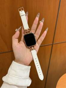 Faux Leather Watch Band Compatible With 38/40/41/42/44/45/46/49mm Ultra/Se10/9/8/7/6/5/4/3/2/1 - Platinum Solid Color - View 4