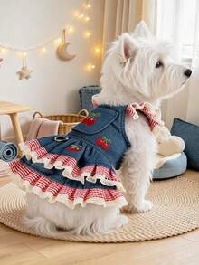 PETCIRCLE 1PC Pet Clothes Small Dog Puppy Cute Spring/Autumn Sweet Style Sleeveless Simple Versatile Cherry Blossom Ruffle Skirt - Multicolor - View 1