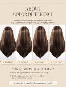 22-Inch Ombre Butterfly Highlights Brown Synthetic Wig With Bangs, 100% Imported Fiber Hair, Suitable For Cosplay, Festivals, Y2K, Halloween And Other Occasions - Brown Highlight - View 8