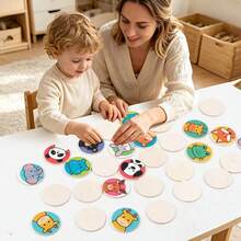 Educational Puzzle Toy Cute Fruit Vegetable Animal Shaped Wooden Puzzle Board Early Learning Cognitive Blocks Memory Game Cards - Green - View 8