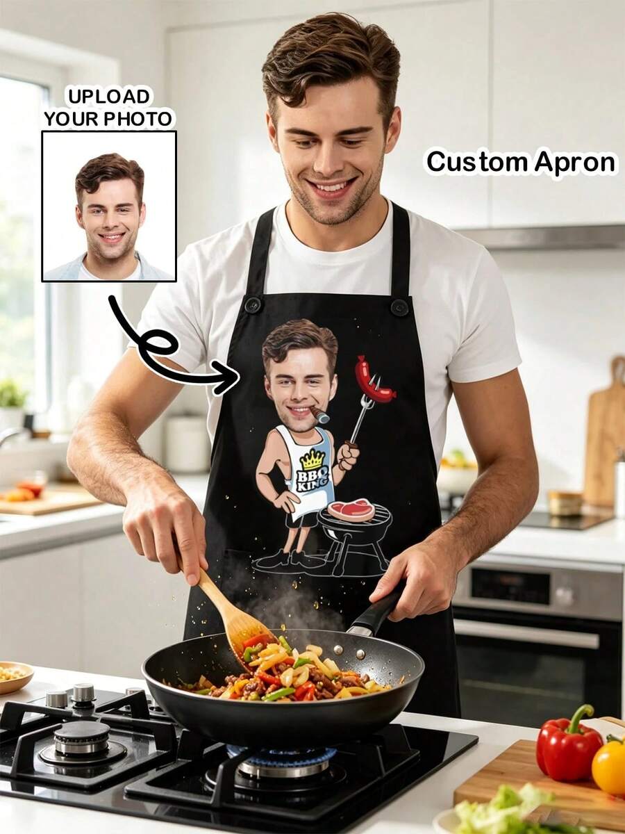 1pc Personalized BBQ Apron, Customized Apron, Cooking Apron, Suitable For Christmas, Perfect For Graduation And Housewarming, Home Kitchen Accessory, Personalized Gift - Multicolor - View 1
