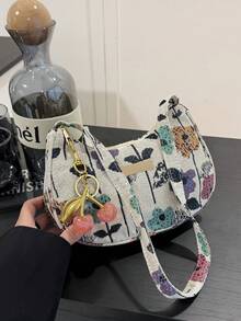 時尚百搭純色新款花卉印花單肩包，休閒極簡法棍小方包女款 - 彩色 - 查看 11