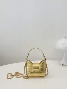 1pc Casual Girl PU Leather Shoulder Handbag, Mini Solid Color Heart Crocodile Embossed Material Shoulder Bag - A - View 6