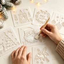15 piezas de plantillas reutilizables para planificador, plantillas de dibujo de 4x7 pulgadas para Bullet Journal, scrapbooking, herramientas de decoración de cuadernos - Set navideño de 12 piezas - Ver 6