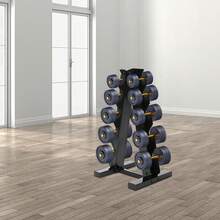 Soporte para mancuernas en forma de A de 5 niveles, acero recubierto negro, capacidad máx. 100 kg, independiente para 5 pares de mancuernas, gimnasio en casa - Negro - Ver 11