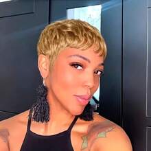 1B Hair Short Pixie Cut Wig With Bangs, No Glue No Lace Front, Short Layered Trim, Fully Machine Woven, Easy To Wear, Suitable For All Ethnicities - Multicolor - View 11