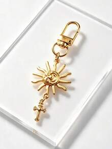 1pc Sun Cross Keychain, Sun Face Keychain, Bag/Backpack/Water Bottle Pendant, Perler Bead Accessory Charm - Multicolor - View 1