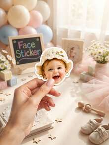Custom Baby Photo Face Stickers,Assorted Hat Portrait Cutout Stickers,Knit Bucket Cap Bow Hat Stickers For Birthday Party DIY Decor,Birthday Gift - Multicolor - View 4