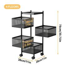 Kitchen Rotating Storage Trolley Cart, 360° Swivel Utility Vegetable Fruit Mobile Shelf Rack With Magnetic Top Tray & Lockable Wheels, 3/4/5 Tier Black Metal Mesh Organiser - 黑色 - 查看 11