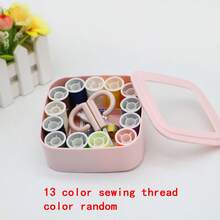 All-In-One Square Sewing Kit Portable Clear Transparent Lid Storage Box Pink & Blue 2 Colors Complete Sewing Supplies With Thread Spools Scissors Tape Measure Needles Thimble For Home Travel Emergency Clothes Repair Embroidery DIY Handcraft - Square Needle and Thread Set - View 11