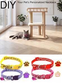 1pc Leopard Print Adjustable Cat Collar, Suitable For Small To Medium Dogs And Cats, Optional Cat Paw Accessory, DIY Customizable Pet Collar - Multicolor - View 2