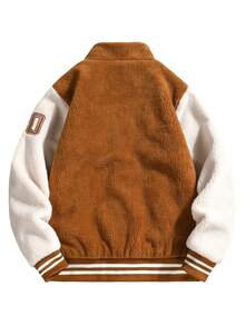 Men's Embroidered Letter Baseball Jacket Loose Fit Flight Jacket Autumn/Winter - Brown - View 2
