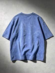 Lonblece Vintage Washed Round Neck Short Sleeve Tokyo Sakura SAKURA Samurai Sword Graphic American Street Casual Top - Blue - View 3