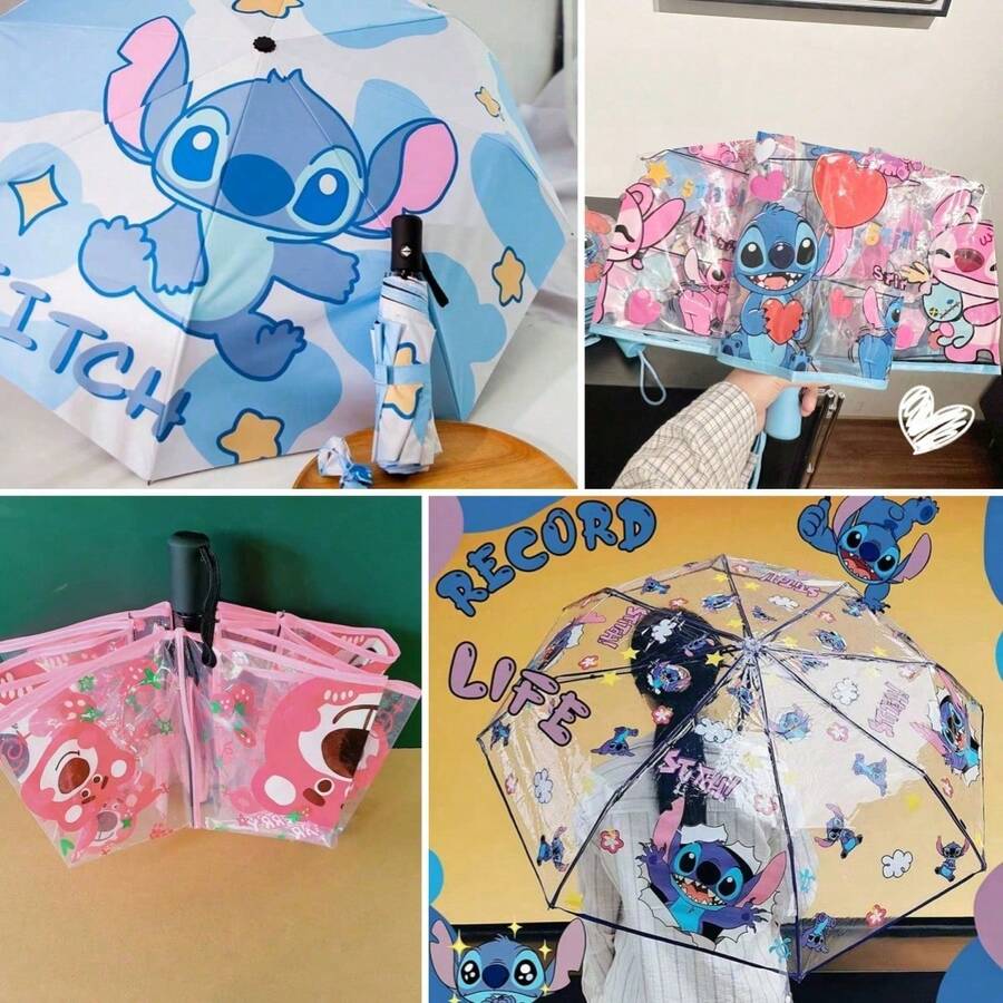 Disney Stitch Cartoon Cute Pattern Umbrella, Suitable For Daily Portable Use, Birthday Gift - A - View 1