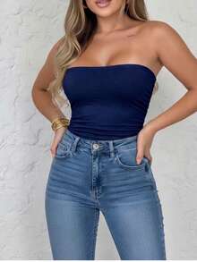 Women Bodysuits - 白色和藏青色 - 查看 2