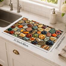 1pc Colorful Gemstone Pebble Print Diatom Mud Kitchen Drain Mat, Absorbent Quick-Dry Non-Slip Coffee Machine Mat, Suitable For Kitchen Countertop, Dish Rack, Dining Table And Coffee Bar Decor - Multicolor - View 13