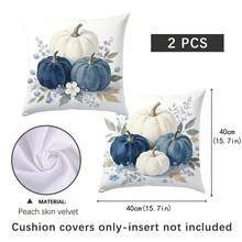 2 Stücke Herbst Minimalistischer Pastoraler Stil Blau & Weiß Kürbis Blumen Kissenbezüge, einseitig Muster, hautfreundliches Pfirsichhaut-Samtmaterial, 45*45CM Kissenbezüge geeignet für Wohnzimmer, Schlafzimmer, Innendekoration, Party, Sofa Dekoration, dekorative Kissenbezüge, Feiertagsgeschenk, ohne Kissenfüllung - Verschiedenfarbig - Übersicht 13