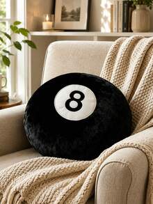 Billiard Throw Pillow 14/18 Inch Round Decorative Cushion Soft Faux Fur Pillow Suitable For Home Bed, Sofa, Bedroom And Living Room - Black - View 4