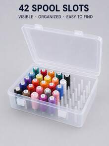 42-Slot Transparent Plastic Sewing Thread Storage Box, Multi-Functional Storage Box, Suitable For Small And Medium Thread Spools, Ideal For Craft Room And Travel, Thread Spool Organizer, Storage And Organization, Sewing Rack, Large Capacity Portable - Multicolor - View 8