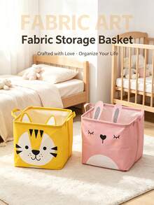 4/1pc Fabric Cartoon Children's Clothing Storage Bucket, Foldable Baby Toy Storage Basket, Dust-Proof Dirty Clothes Basket, Back To School Season Gift - Multicolor - View 3