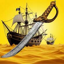 1pc Plastic Pirate Sword, Halloween Prop, Party Costume Accessory, Stage Performance Plastic Prop Sword. Christmas, Halloween Birthday Gift. This Prop Is Hand-Painted And Polished, So Each One May Look Slightly Different. Please Understand. - Multicolor - View 5