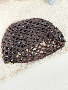 1件波希米亞風鏤空亮片針織毛帽，手工鉤編針織帽附海星與貝殼吊飾，多色度假/街頭風時尚頭飾 - 彩色 - 查看 11