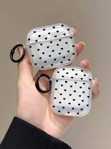 Transparent Black Mini Heart-Shaped Earphone Protective Case For 1/2/3/4 Pro 2, Soft Protective Shell With Black Finger Ring - Multicolor - View 3