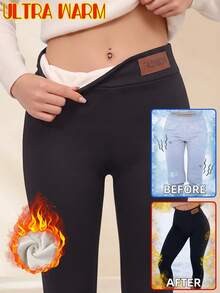 Women'S Casual Thermal Lined Warm Base Layer Pants Thick Jogger Trousers Tights Black Winter - Black - View 1