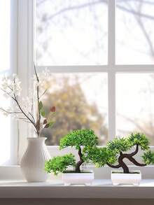 1件套盆栽人造植物花卉套装，塑料花家居装饰，室内桌面摆件，客厅仿真绿植，可重复使用的装饰摆件 - 綠色 - 查看 10