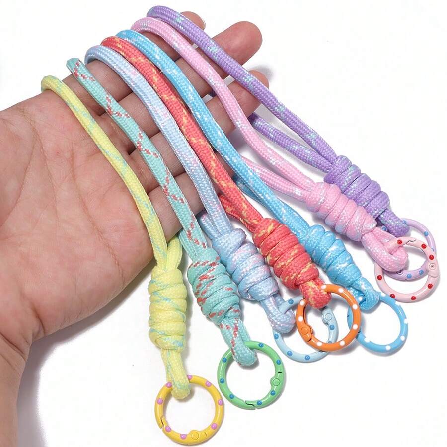 5pcs/Pack Polyester Colorful Contrast Polka Dot Keychains 14.7cm, Dopamine Colorful Creative Phone Lanyards, Water Bottle Bag Charms, Handmade DIY Perler Bead Accessories, Braided Rope