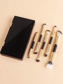 ronshadow Set Kuas Makeup Dua Ujung 5pcs/4pcs dengan Kotak Penyimpanan Cermin, Kuas Kontur, Perona Pipi, Bentuk Sabit, Bentuk Hidung, Bentuk Mata Besar, Bentuk Perpaduan, dan Bentuk Eyeliner, Alat Makeup Portabel untuk Perjalanan Sehari-hari, Kencan, dan Perjalanan Singkat - MultiWarna - View 6