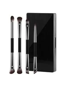 ronshadow Set Kuas Makeup Dua Ujung 5pcs/4pcs dengan Kotak Penyimpanan Cermin, Kuas Kontur, Perona Pipi, Bentuk Sabit, Bentuk Hidung, Bentuk Mata Besar, Bentuk Perpaduan, dan Bentuk Eyeliner, Alat Makeup Portabel untuk Perjalanan Sehari-hari, Kencan, dan Perjalanan Singkat - MultiWarna - View 13