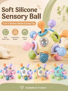 Kids Sensory Ball Toy, Colorful Baby Activity Rattle Ball With Textured Teething Rings, Interactive Educational Learning Toy, Toddler Gift - Multicolor - View 6