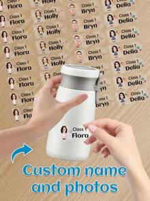 60 piezas Pegatinas transparentes personalizadas con nombre & foto - 25 estilos, Pegatinas transparentes impermeables personalizadas con etiquetas de nombre para jóvenes - Multicolor - Ver 34