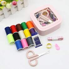 All-In-One Square Sewing Kit Portable Clear Transparent Lid Storage Box Pink & Blue 2 Colors Complete Sewing Supplies With Thread Spools Scissors Tape Measure Needles Thimble For Home Travel Emergency Clothes Repair Embroidery DIY Handcraft - Square Needle and Thread Set - View 6
