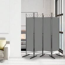 5.74FT 4-Fold Top With Shape 130g Polyester Cloth Plastic Feet Carbon Steel Frame Foldable Screen Gray - As Pic - View 11