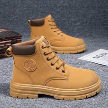 Men High-Top Leather Riding Boots - Khaki - View 1