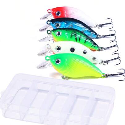 5pcs/Box 6cm 6.7g Mini Crankbait Lure Set With Box, Wobbling Lure, Carp Fishing Accessories, Artificial Bait