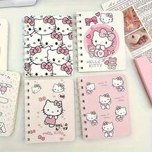 SANRIO Hello Kitty Pink Heart A7 Spiral Notebook, Random Pattern, (4pcs/Set) With Cute Cartoon Pattern And Bow Decoration, Thick Lined Paper Inside, Durable Hardcover Design, Suitable For Study, Office Or Journaling. Randomly Delivered In Different Colors And Styles, Fun Design, Spiral Binding. - A - View 3