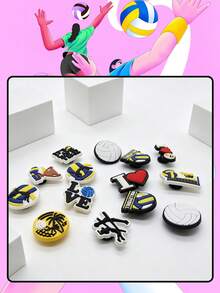 14PCS Baseball Sports Honor Theme Shoe Charms, PVC Detachable DIY Multi-Functional Accessories, Volleyball Trophy Fun Pattern, Shiny Style Suitable For Women's Shoes, Small Bags, Slippers, Clogs, All Season Use, Perfect Gift For Friends And Family - Volleyball - View 4