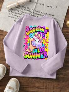 Áo thun tay dài cho bé gái tween, in hình Squishin All Summer Kawaii Squishy ở lưng, áo mặc thường ngày phong cách casual cho mùa thu đông - Màu tím hoa cà - Xem 3